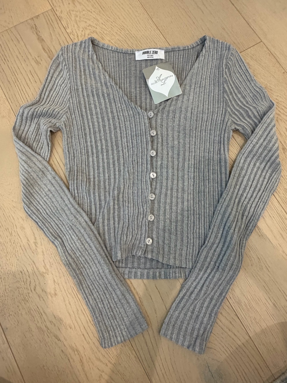 Double Zero Gray Ribbed Button-Front Cardigan